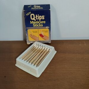 80s Q Tips original wood stick box & tray▪️vintage▪️ set decor▪️ theater  props